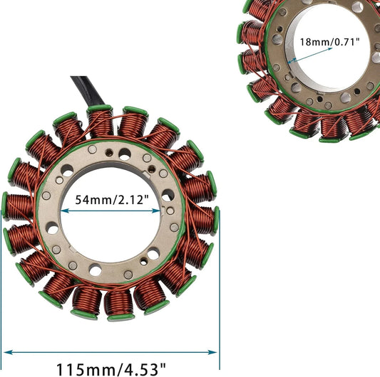 Honda Foreman TRX400FW TRX450 magneto stator with detailed measurements, copper coil windings