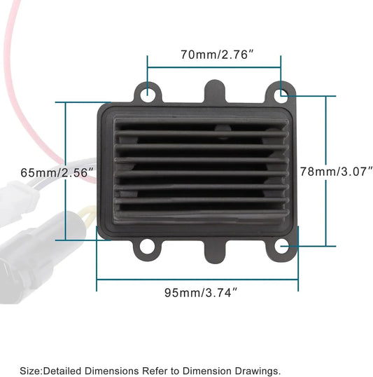 Johnson Evinrude 90-115HP rectifier regulator with measurements, black finned design