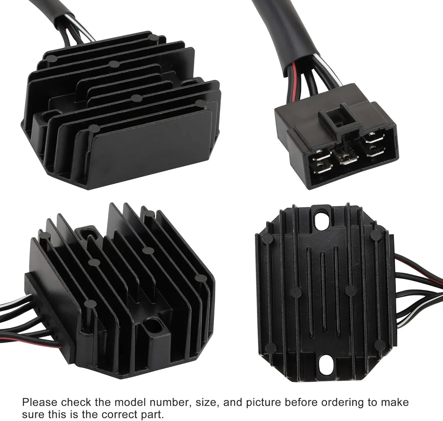 Rectifier regulator for Suzuki Burgman AN250 AN400, black cooling fins, connector visible