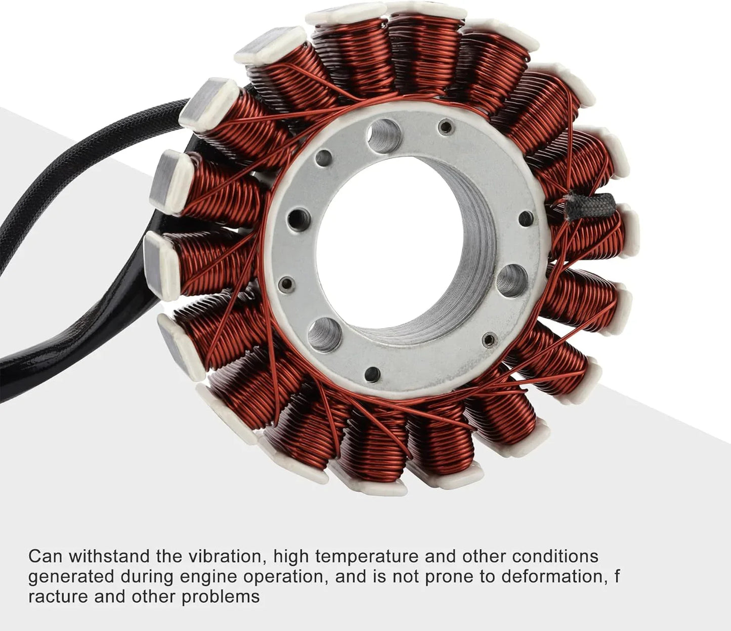 Close-up of Honda XR250 Tornado magneto stator with copper wire coils and metal core.