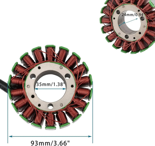 Replacement Can-Am DS450 stator magneto with copper coils, close-up dimensions shown
