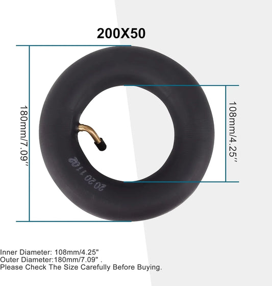 200x50 (8"x2") Curved Valve Inner Tube Replacement for Razor E100, E200, & Dune Buggy - goofitmoto