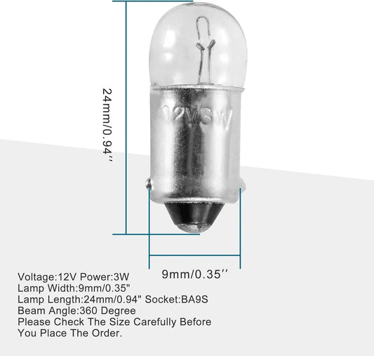 BA9S Mini Indicator Bulb 12V 3W for Motorcycle Instrument Light (5 Pack) - goofitmoto