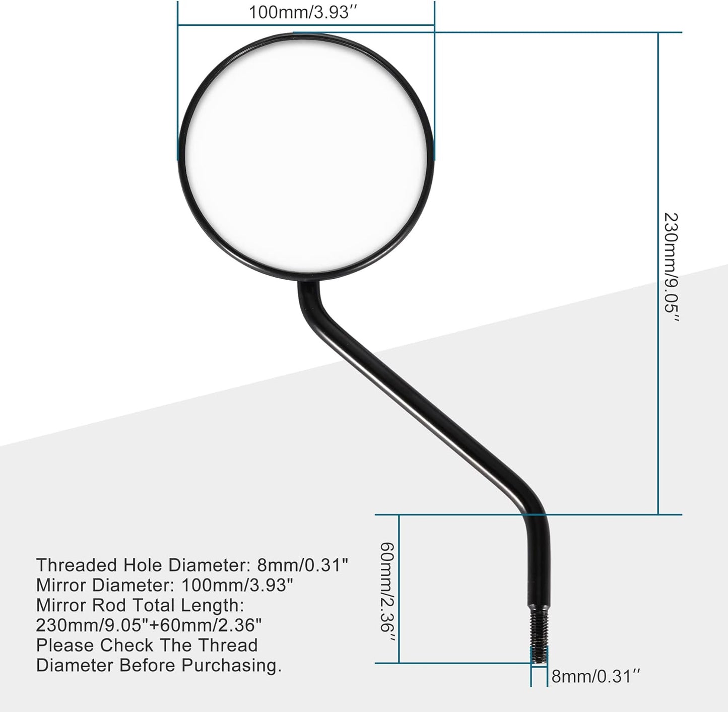 GOOFIT 2pcs Universal 8mm Black Round Plastic Rearview Mirrors for 50cc 70cc 90cc 110cc 125cc 150cc 200cc 250cc ATV Scooter Motorcycle