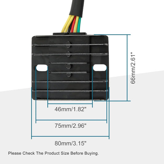 6 pin DC regulator rectifier for GY6 150cc 250cc scooter, with labeled dimensions