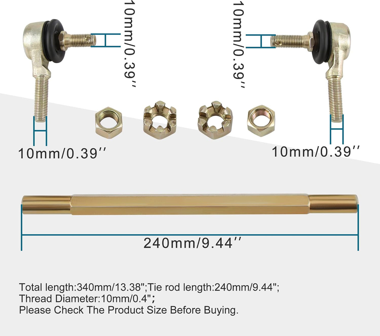 GOOFIT 240mm Tie Rod Assembly for 50cc 70cc 90cc 110cc 125cc 150cc 200cc 250cc ATV Four Wheeler Quad
