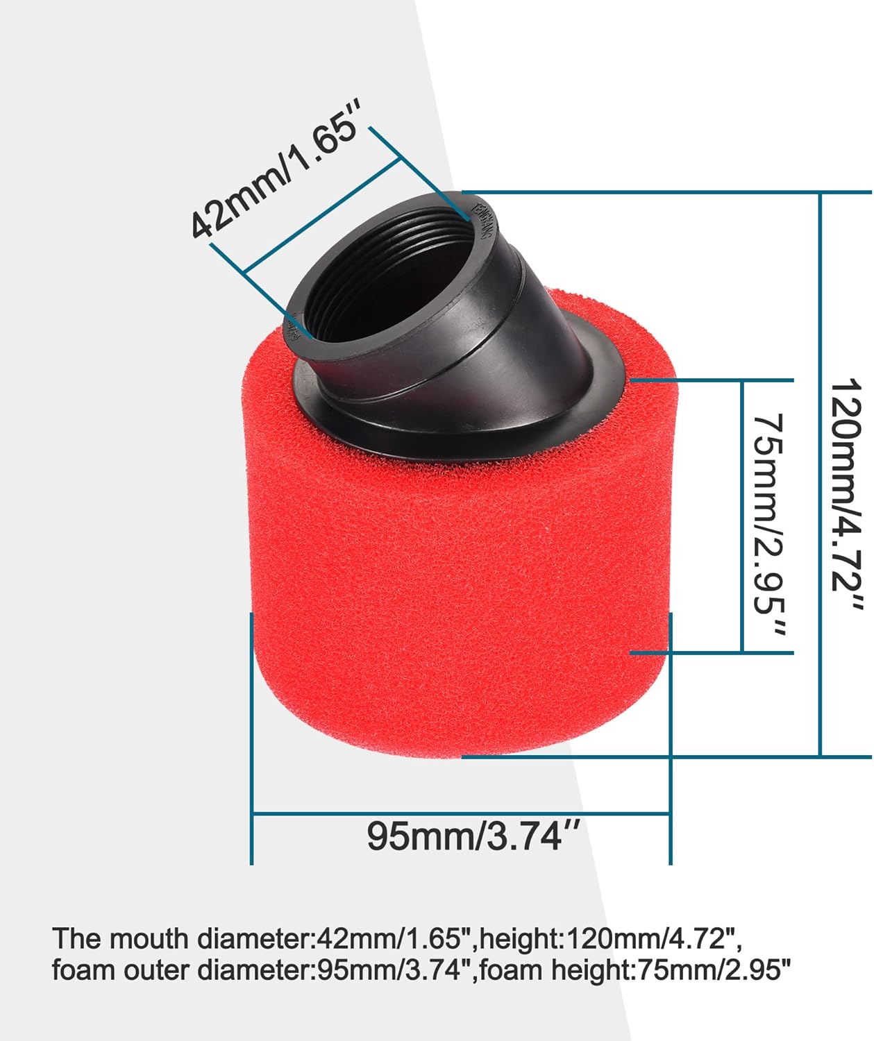 GOOFIT 42mm Bent Foam Air Filter Replacement for 4 stroke 125cc 150cc 200cc 250cc CRF KLX Dirt Bike Motorcycle ATV Scooter Quad Go Kart