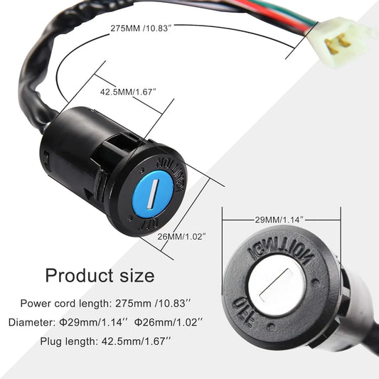 Ignition Key Switch 4-Pin Set for 50cc–125cc Chinese ATV Dirt Bike (Male Plug) - goofitmoto
