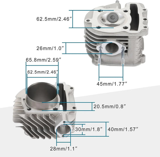 62.5mm Big Bore Cylinder & Head Rebuild Kit for 4-Stroke GY6 150cc 180cc 200cc Upgrade 157QMJ 152QMI - goofitmoto