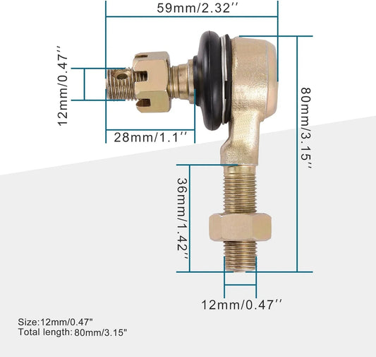 M12-12mm Clockwise Thread Tie Rod Ball Joint For 150cc-250cc Baja, Roketa & Dune Buggies - goofitmoto