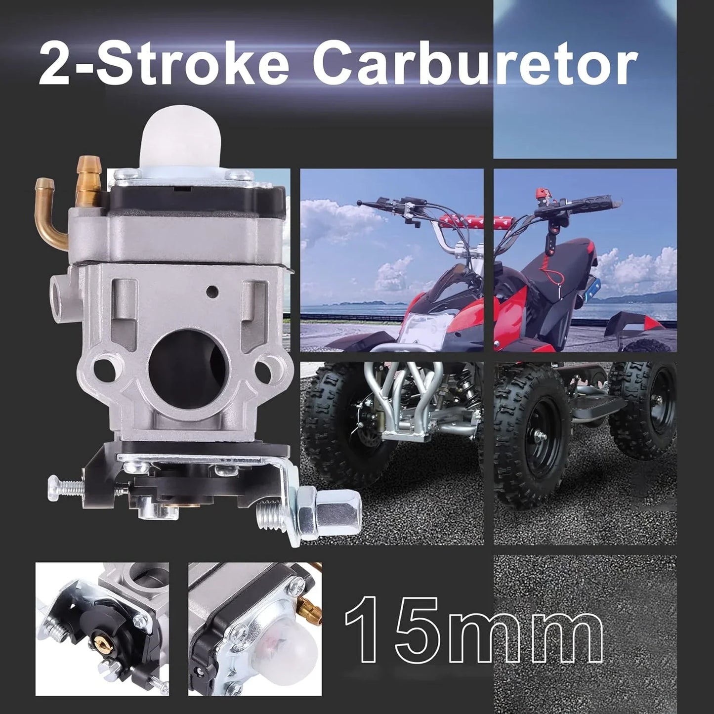 Carburetor 15mm for 47cc 49cc 50cc 2-Stroke Mini Pocket Bike & ATV - goofitmoto