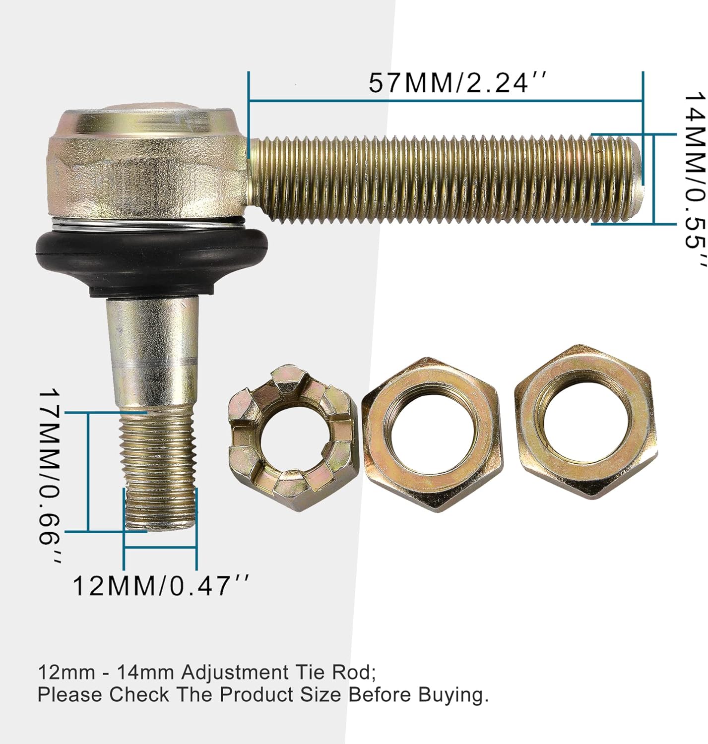GOOFIT 12mm - 14mm Adjustment Tie Rod End for Go Karts Quad Buggy ATV