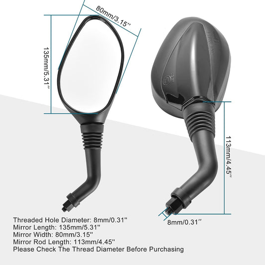 8mm Rear View Mirrors for GY6 Scooter Moped Motorcycle – 1 Pair