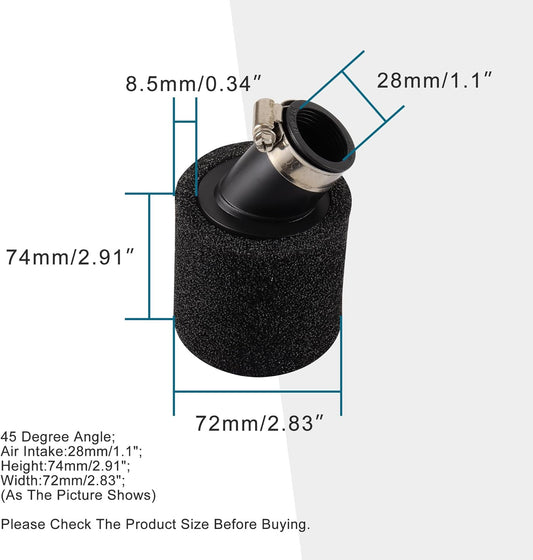 Black Bent Air Filter 28mm for 50cc Scooter ATV Mini Bike