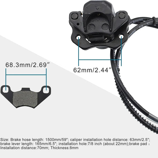 Front Hydraulic Brake Assembly with 59" Hose & Extra Pads for 50cc-125cc TaoTao, Baja, Roketa ATV - goofitmoto
