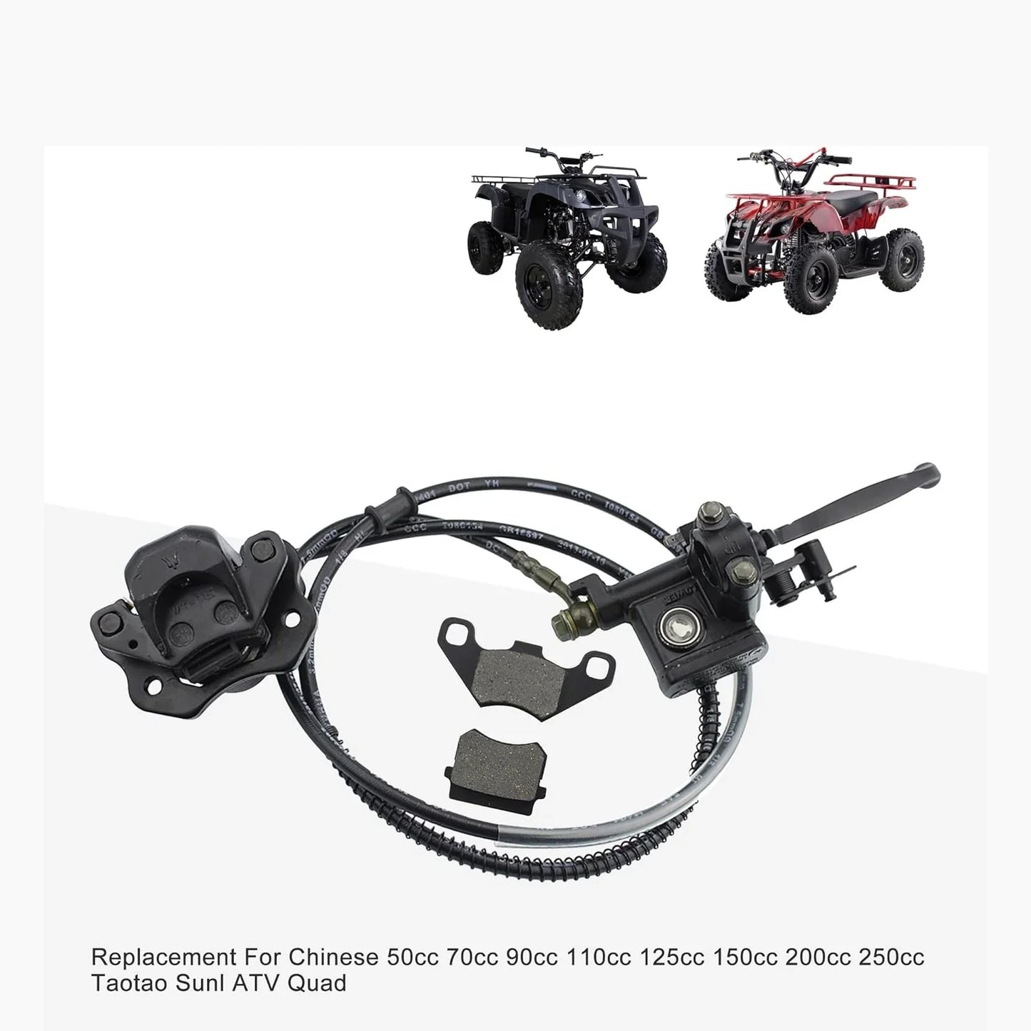 Front Hydraulic Brake Assembly with 59" Hose & Extra Pads for 50cc-125cc TaoTao, Baja, Roketa ATV - goofitmoto