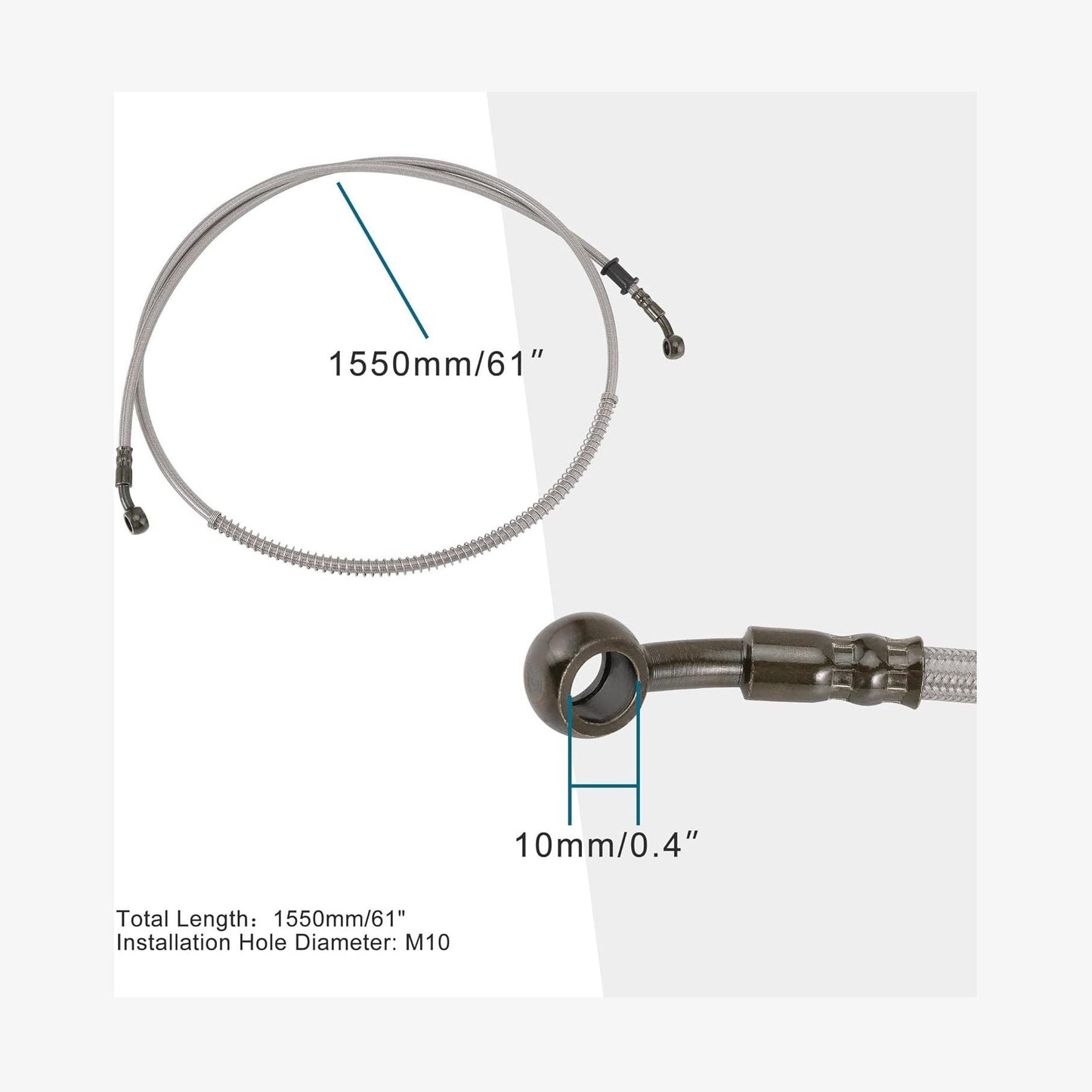 GOOFIT 61" Hydraulic Brake Oil Hose Line Pipe with 10mm Banjo Ends for Motorcycle Pit Dirt Bike Enduro Motocross Sliver