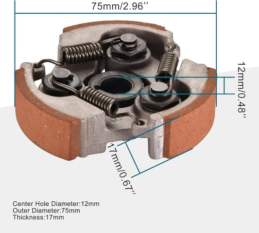 3-Shoe Centrifugal Clutch Pad Assembly (75mm) for 2-Stroke 47cc 49cc Mini Moto & Pocket Bike - goofitmoto