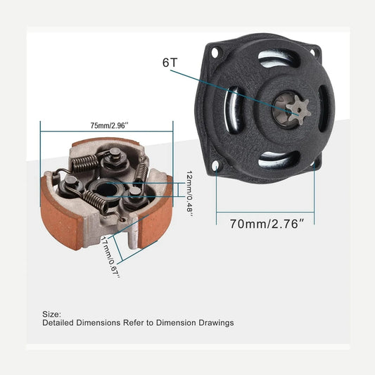 6-Tooth 25H Clutch Drum Gearbox & 3-Spring Clutch Pad Kit for 47cc 49cc 2-Stroke Mini ATV - goofitmoto