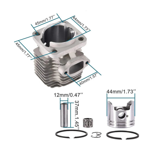 44mm Big Bore Cylinder Kit with 12mm Piston Pin for 2-Stroke 43cc 47cc 49cc Mini Pocket Bike - goofitmoto