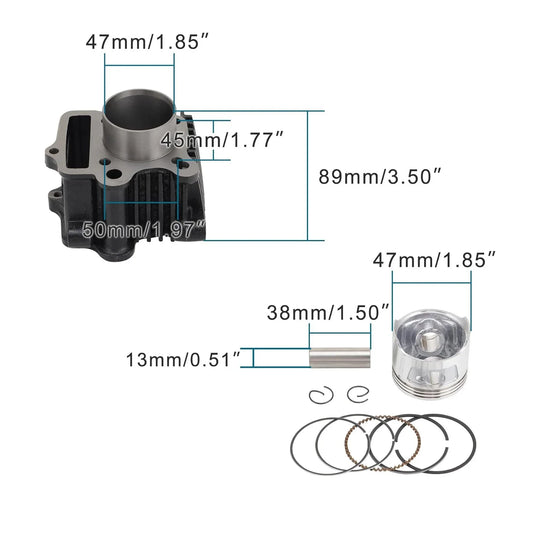47mm Cylinder Piston Kit (13mm Pin) for 4-Stroke 70cc CRF70 TRX70 ATC70 139QMB Engine - goofitmoto