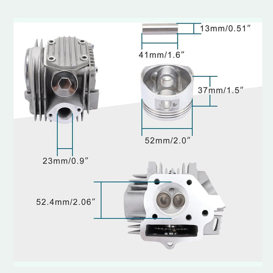 Cylinder Kits 52.4mm For 110cc 4 Stroke Horizontal Engine