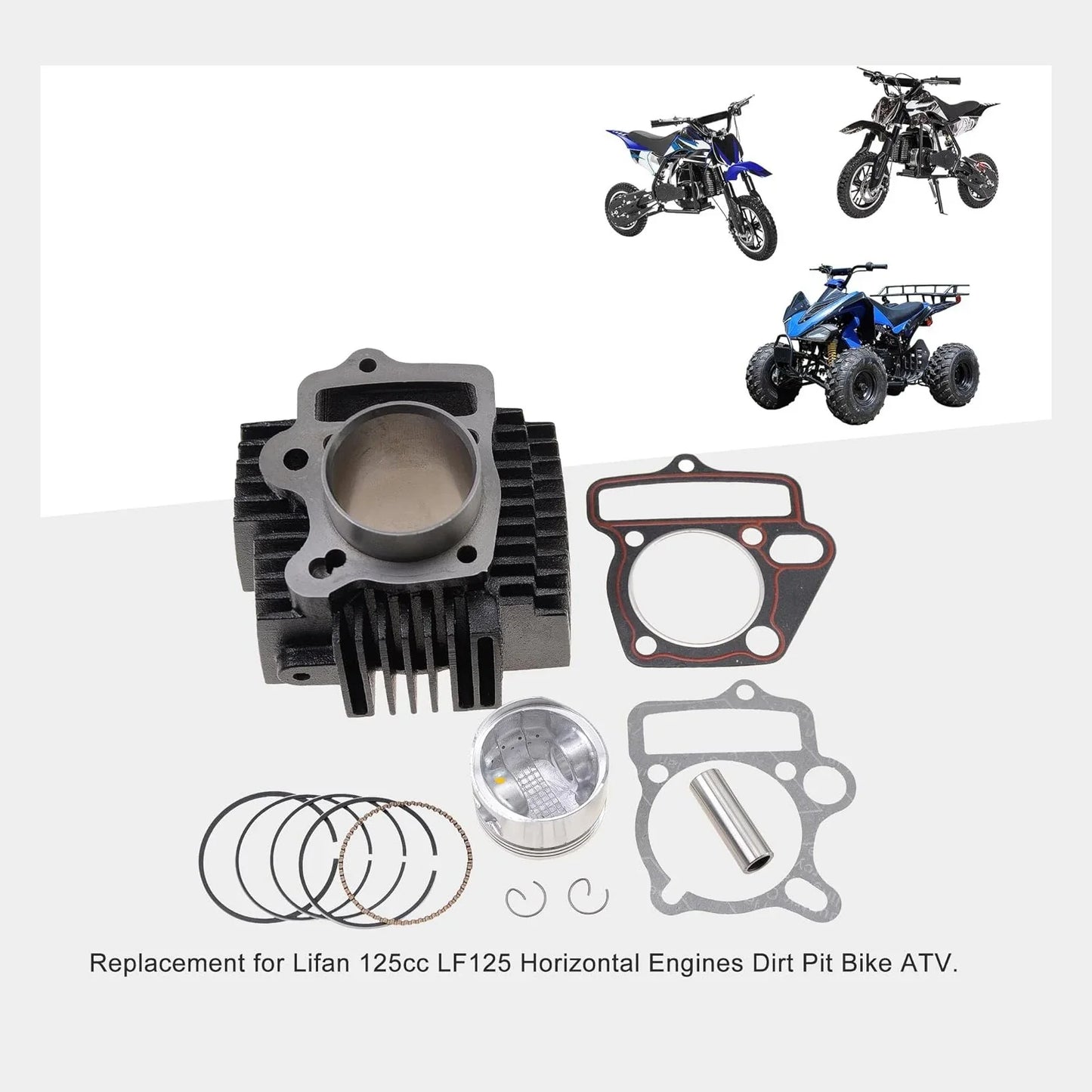 52.4mm Iron Cylinder & Piston Rebuild Kit (14mm Pin) for Lifan 125cc LF125 Horizontal Engine Dirt Pit Bike ATV - goofitmoto