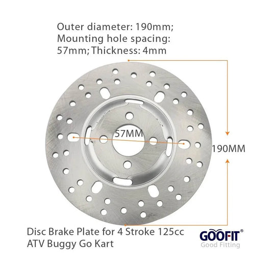 190mm Stainless Steel Disc Brake Rotor for 4-Stroke 125cc ATV, Go Kart, Buggy - goofitmoto