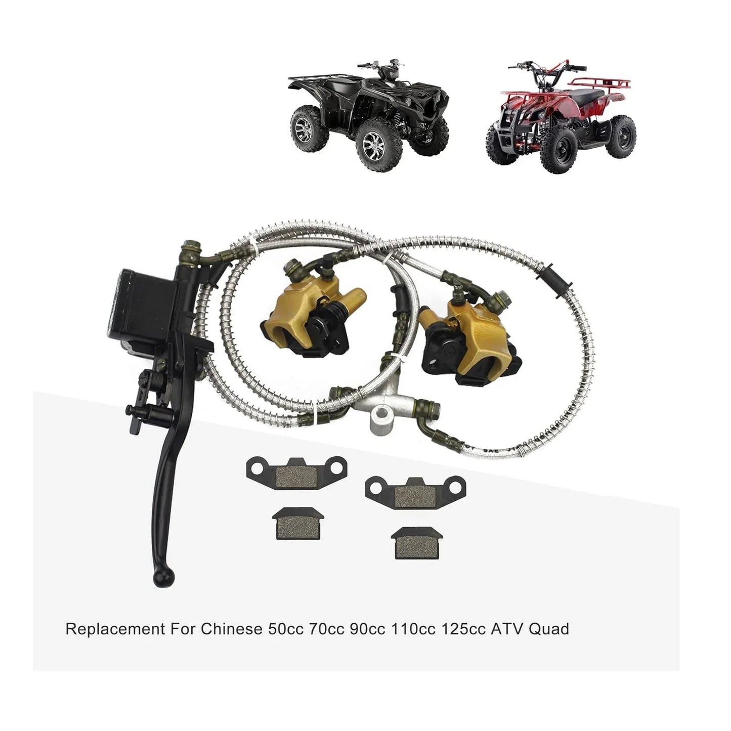 Front Dual Hydraulic Brake Assembly with 650mm Main Hose & Extra Pads for 50cc-125cc ATV Quad - goofitmoto