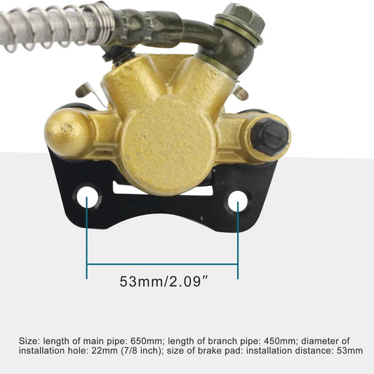 Front Dual Hydraulic Brake Assembly with 650mm Main Hose & Extra Pads for 50cc-125cc ATV Quad - goofitmoto