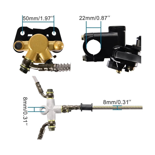 Front Dual Hydraulic Brake Assembly with 25.6" Main Hose for 50cc-125cc TaoTao, Coolster, Roketa ATV - goofitmoto