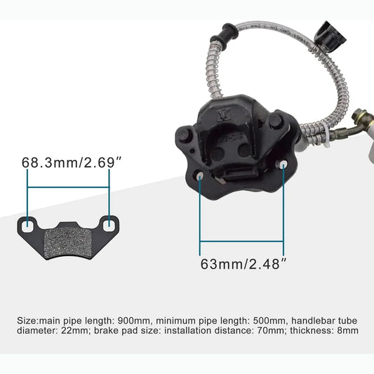 Front Dual Hydraulic Brake Assembly with 35.4" Main Hose & Extra Rear Pads for 110cc–250cc ATV Quad - goofitmoto