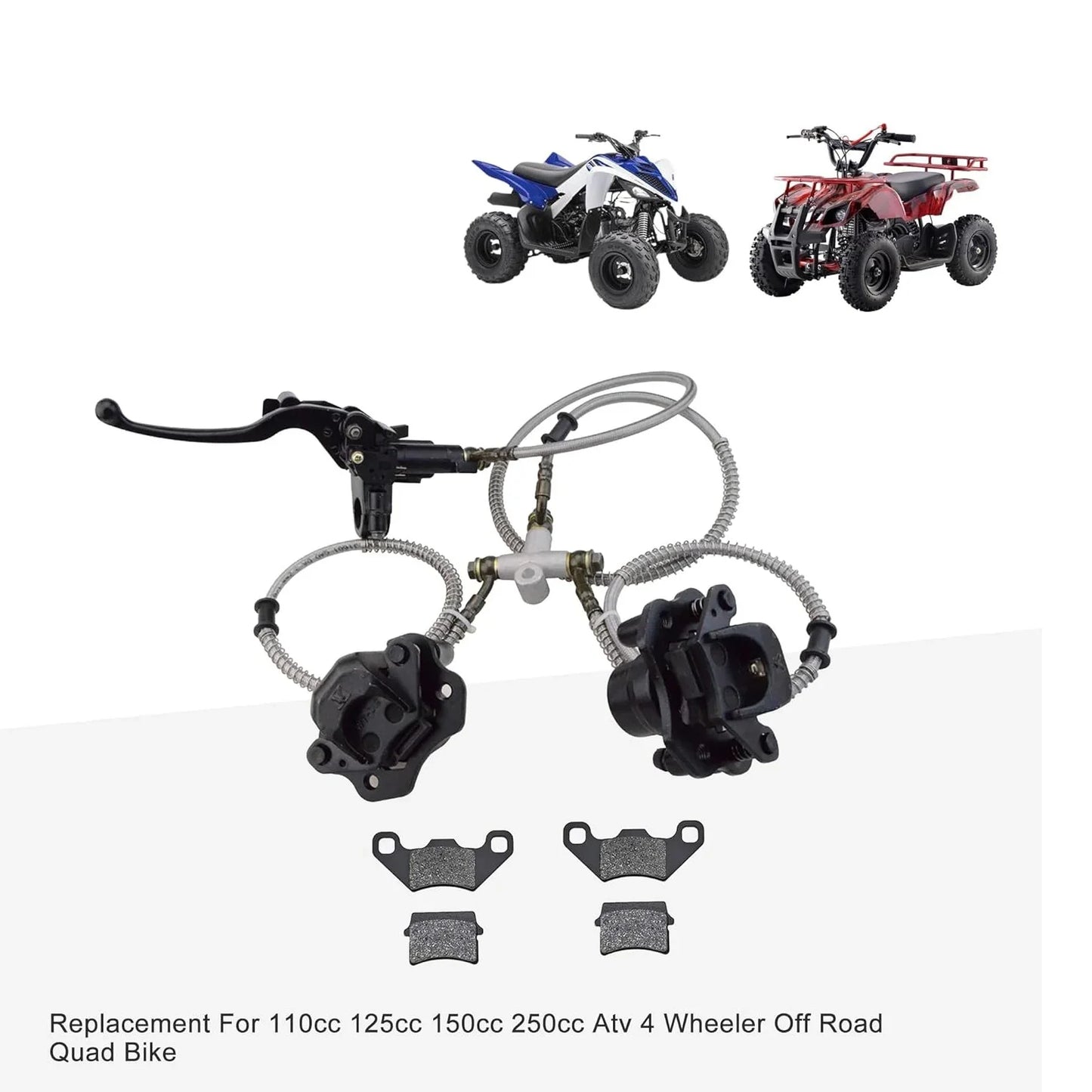 Front Dual Hydraulic Brake Assembly with 35.4" Main Hose & Extra Rear Pads for 110cc–250cc ATV Quad - goofitmoto