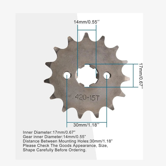 420-15T Front Engine Sprocket (17mm) for 50cc–160cc Pit Bike, ATV, & Go Kart - goofitmoto