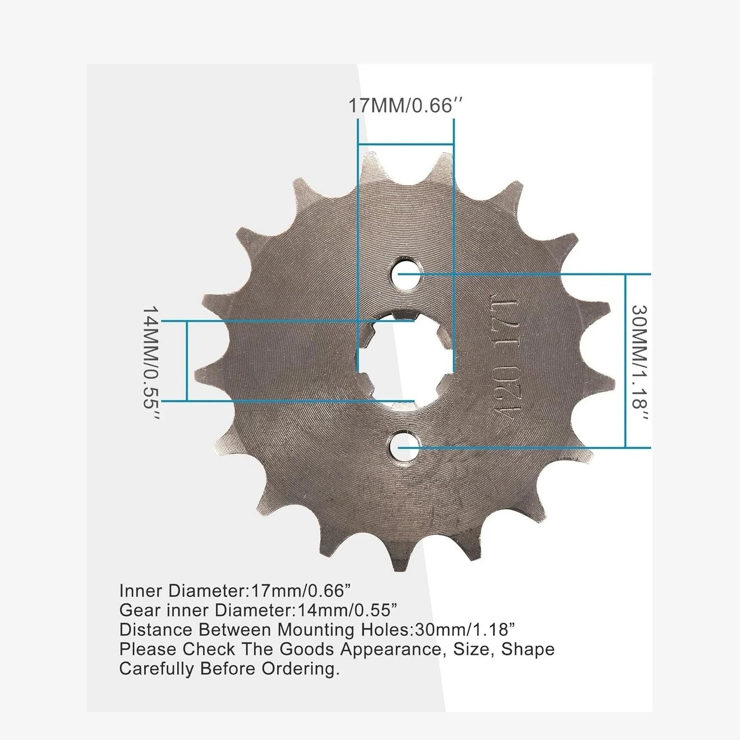 420-17T High-Speed Front Engine Sprocket (17mm) for 50cc–110cc Pit Bike & ATV - goofitmoto