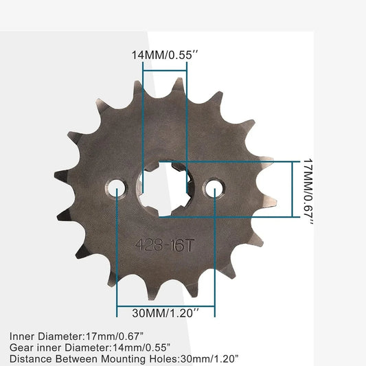 428-16T Front Engine Sprocket (17mm) for 50cc–140cc Pit Bike & ATV - goofitmoto