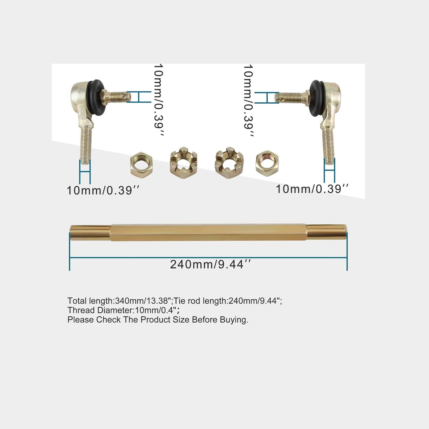 GOOFIT 240mm Tie Rod Assembly for 50cc 70cc 90cc 110cc 125cc 150cc 200cc 250cc ATV Four Wheeler Quad
