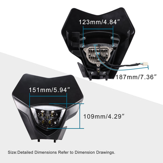 GOOFIT Black 12V 25W Led Headlight Universal Dirt Bike Head Light Lampshade Replacement for WR450F WR250R TTR230 YZ250F YZ450F Pit Bike Motorcycle