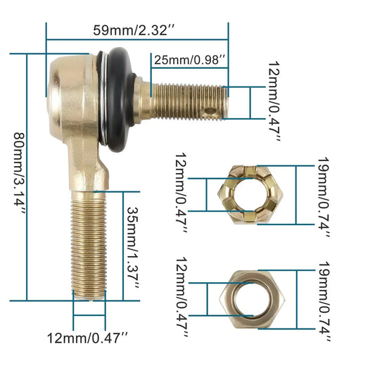 12mm Reverse Thread Tie Rod End For Tomberlin Crossfire & Baja 150 Go Kart - goofitmoto