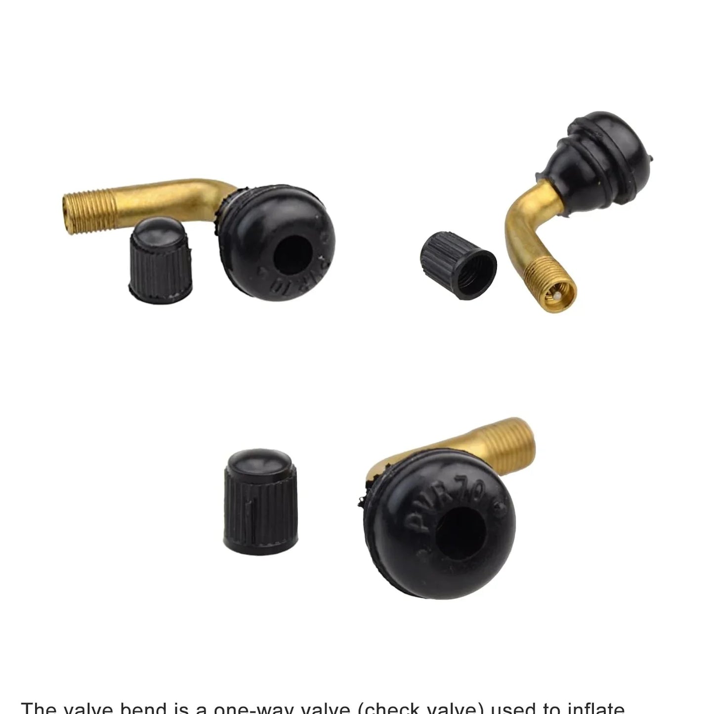 PVR70 90 Degree Bent Valve Stems (10pcs) - Snap-in Brass Tubeless Tire Rim Valves - goofitmoto