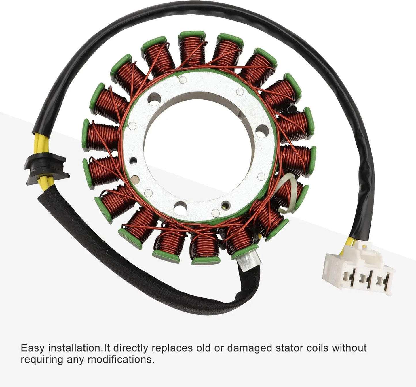 Stator coil with copper windings and green insulators for GY6 engine replacement, easy install
