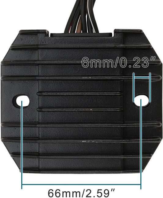Motorcycle rectifier regulator for Kawasaki ZX-6R, ZX600, VN400, VN800 with size measurements