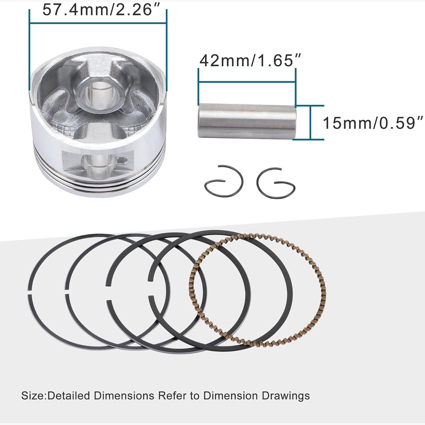 GOOFIT 57.4mm Piston Ring Assembly Kit for GY6 157QMJ ATV Go Kart Moped Scooter