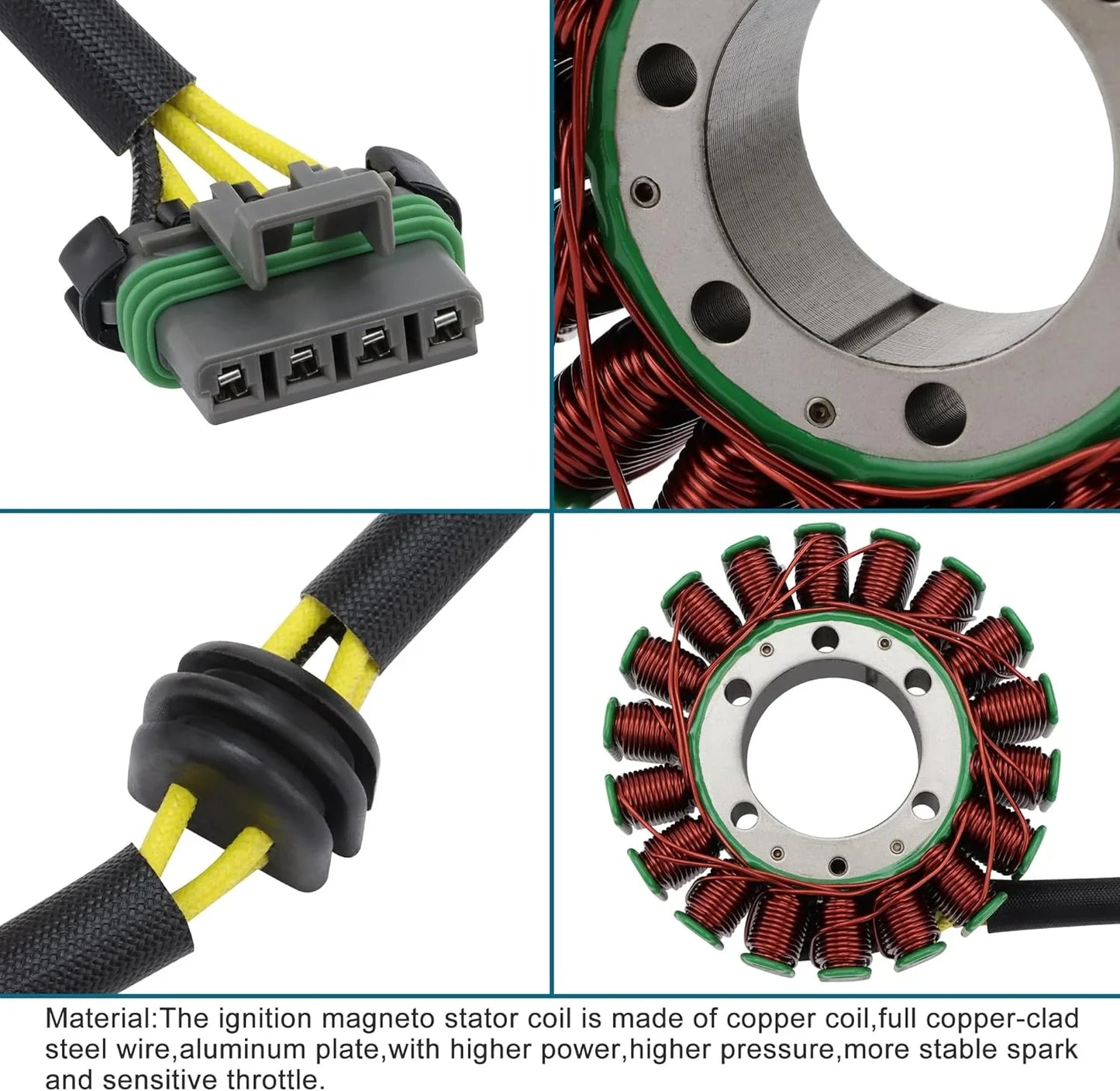 Ignition magneto stator coil with copper windings, aluminum plate, and connector for motorcycle GY6 engine parts