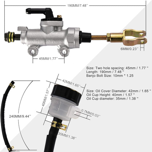 Rear Brake Master Cylinder with Reservoir for 50cc-125cc ATV Dirt Bike Pit Bike