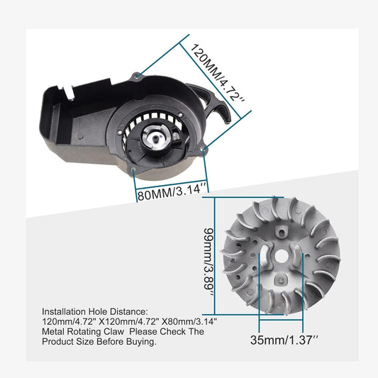 GOOFIT Aluminum Pull Start Recoil Starter with Flywheel and Screws for 2 Stroke 47cc 49cc Pocket Bike Mini Bike Dirt Bike Scooter ATV Quad Motorcycle