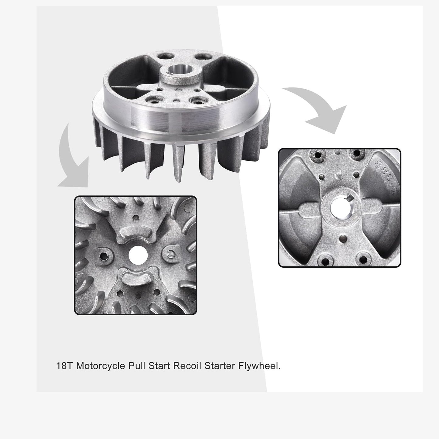 GOOFIT Alloy Pull Recoil Starter with Flywheel for 2 stroke 47cc 49cc Engine Pocket Dirt Bike Mini ATV Quad Wheeler Gray