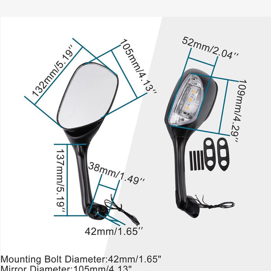 GOOFIT Side Mirror Turn Signal Rearview Replacement for Suzuki GSXR 600 750 1000 06-08 Motorcycle Rearview Rear Mirror w/LED Light