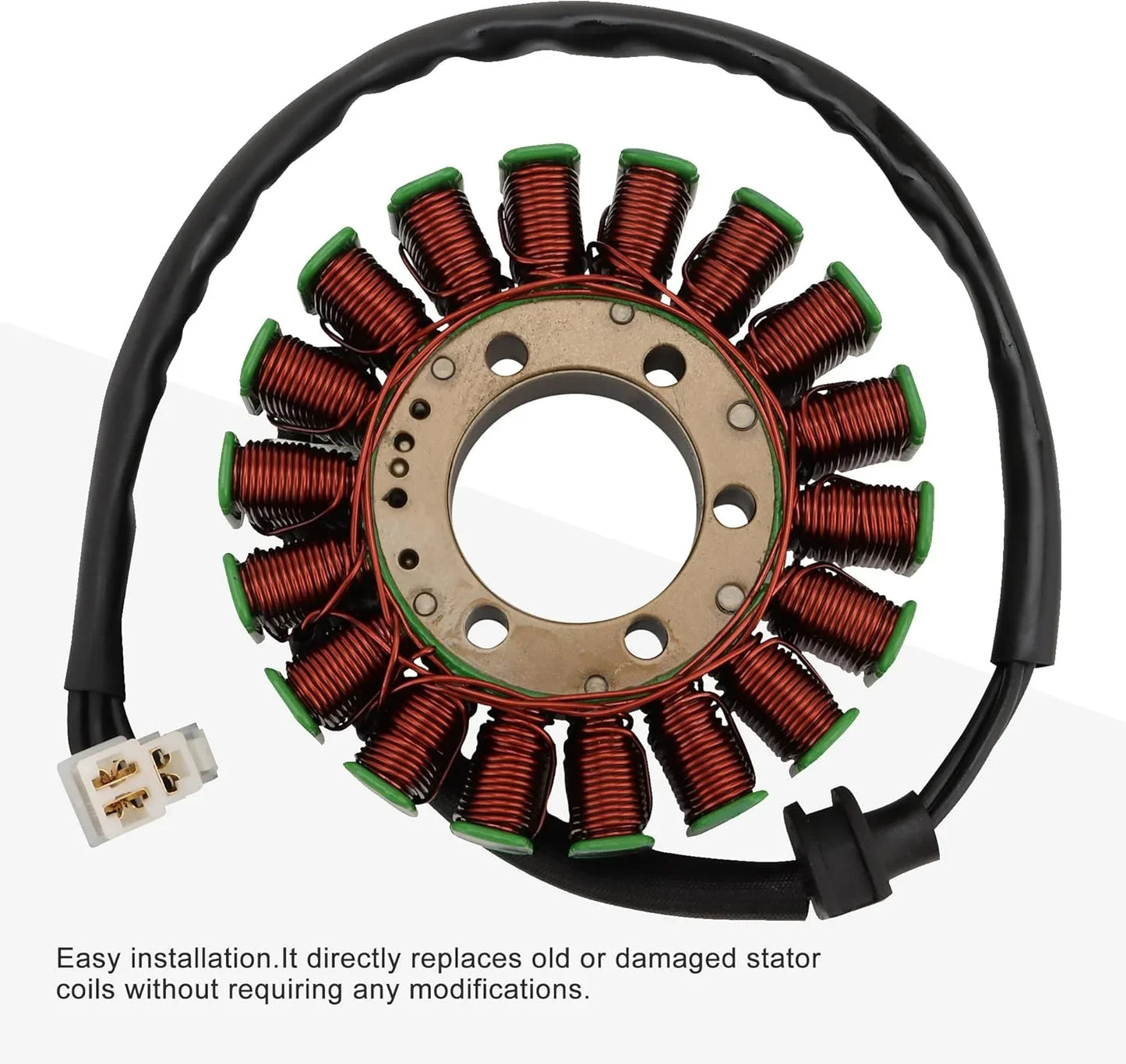Stator coil assembly with copper windings and green insulators for GY6 engine replacement
