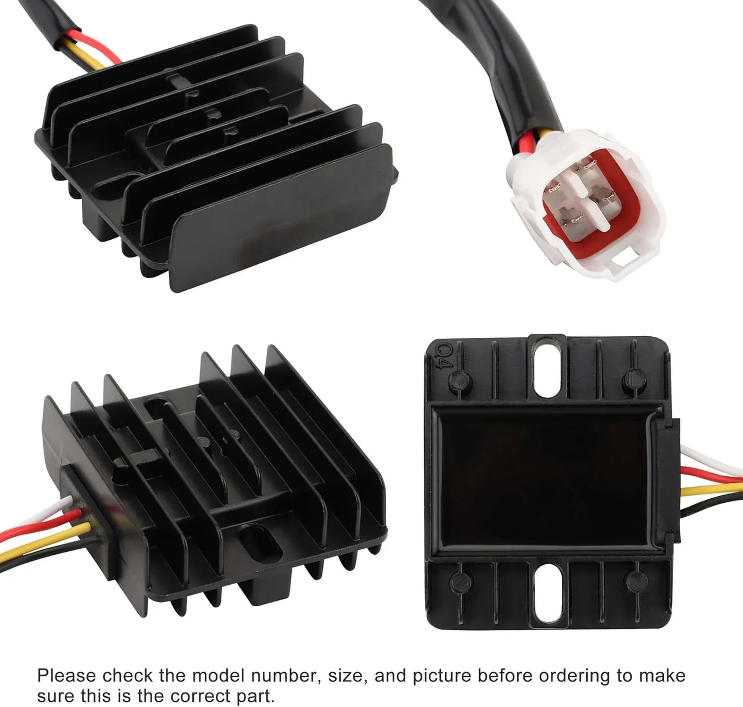 Yamaha YFZ450 regulator rectifier electrical part with wiring and connector, multiple angles